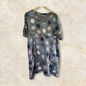 VASANA Linen Polka Dot Lagenlook Dress - Gray, Made in Italy, Size L●